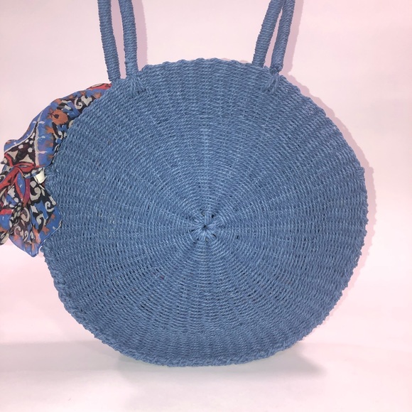 French Connection 15” blue natural fiber bag - WOW - Picture 2 of 11